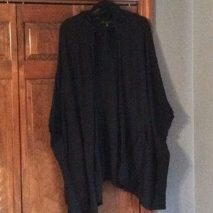 Black hooded sweater tie front sweater cape